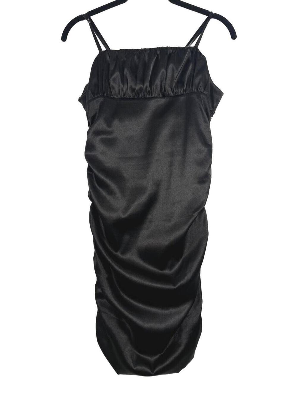 BD Junior Black Satin Ruched Mini Dress - Size 4 - Y2K Party Bodycon LBD